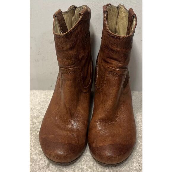 Frye Shoes - FRYE Carson Wedge Bootie Women's 6 M Brown Leather Western Ankle Boot Zip